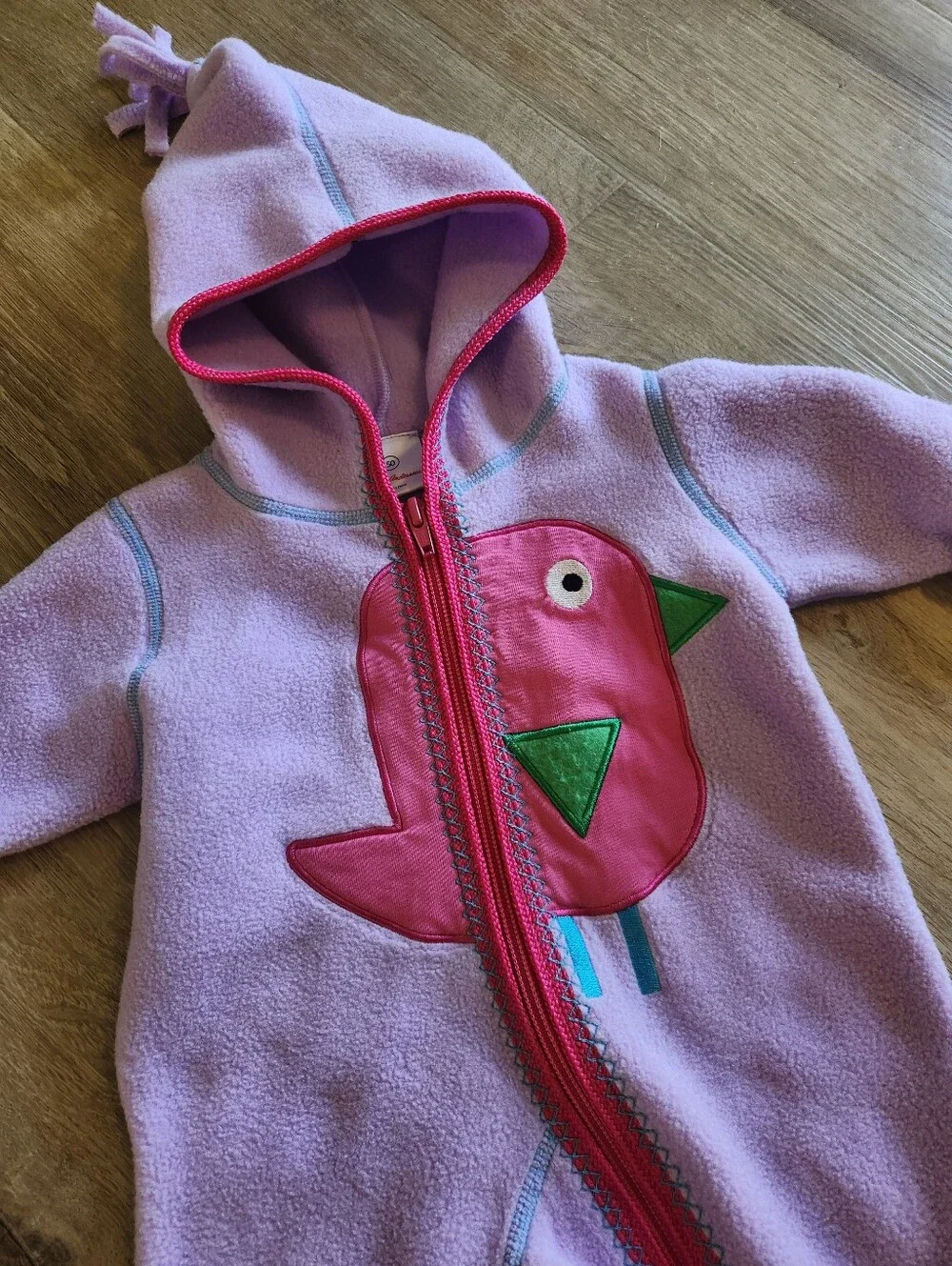 Hanna Andersson Purple Fleece Bird Hooded Fleece Baby Bunting Bodysuit